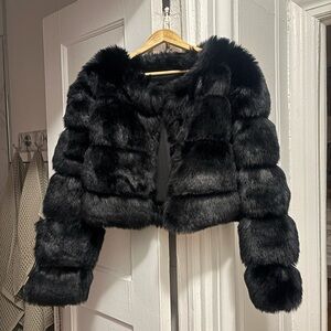 Black Faux Mink Fur Jacket Never Worn